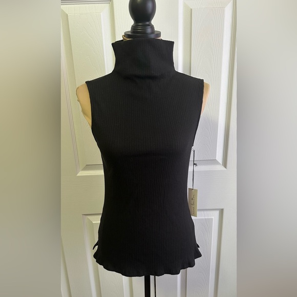 nine britton Tops - nine britton Black Sleeveless Ribbed Mock Neck Tank